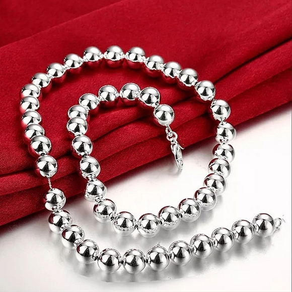 Beaded Ball Sterling Silver Necklace 10mm - Picture 1 of 7